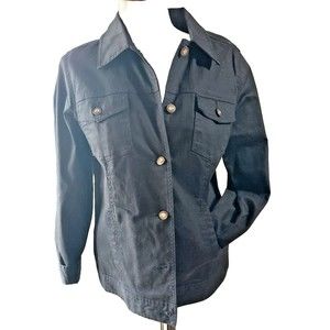 D & Co Denim & Company Black Women's Jean Jacket Bling Buttons Front Pockets S